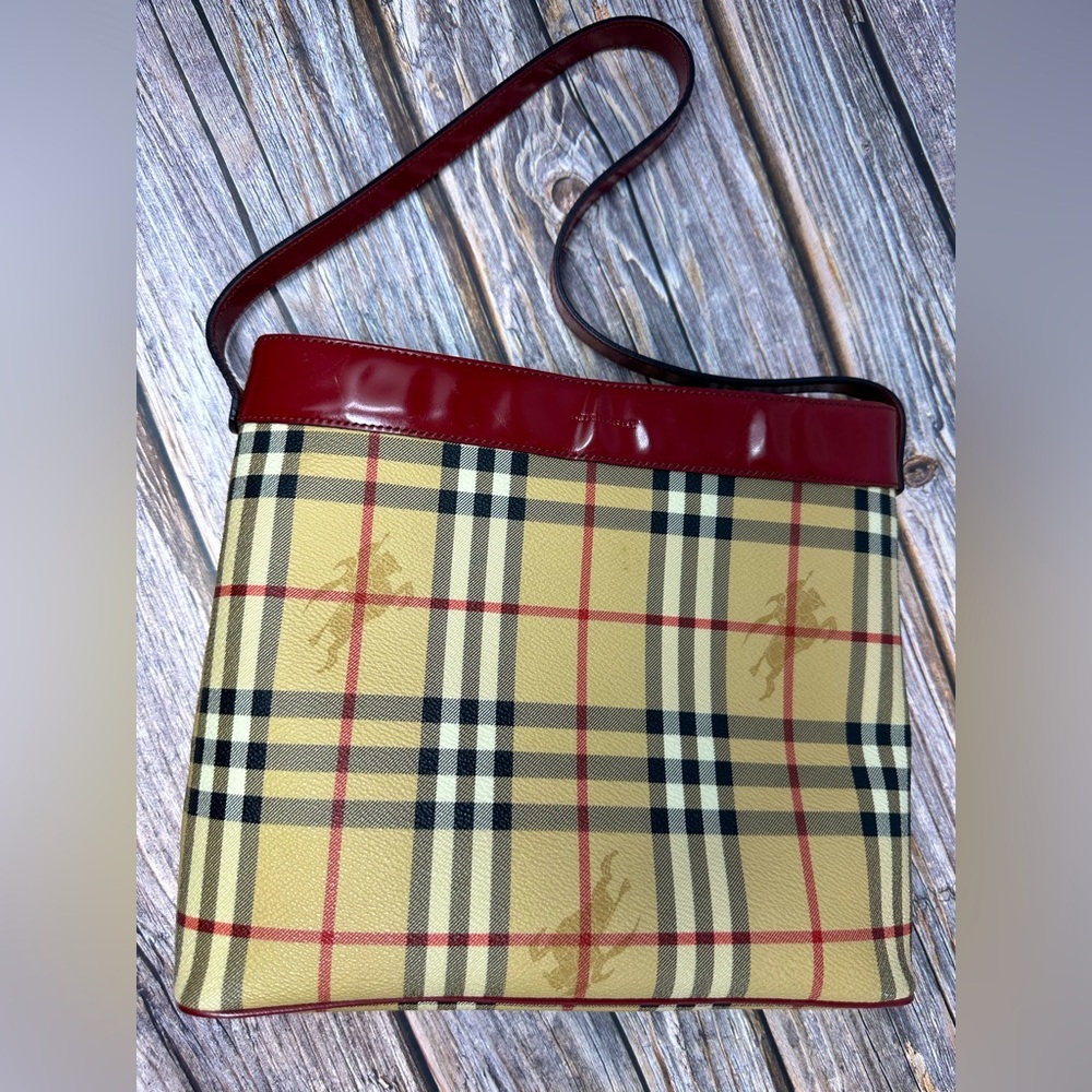 BURBERRY Y2K Nova Check Shoulder Bag PVC Leather Beige Red​ - Picture 15 of 15